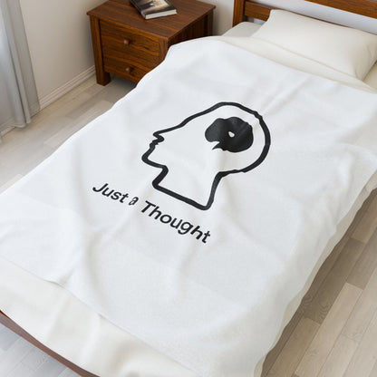 Velveteen Plush Blanket — "Just a Thought" Minimalist Head Icon Cozy Throw