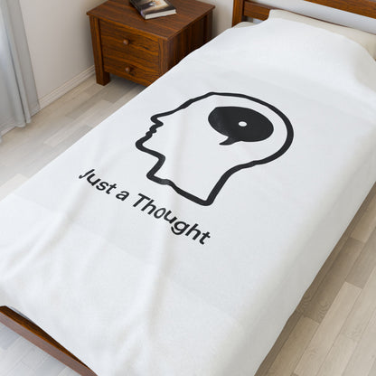 Velveteen Plush Blanket — "Just a Thought" Minimalist Head Icon Cozy Throw