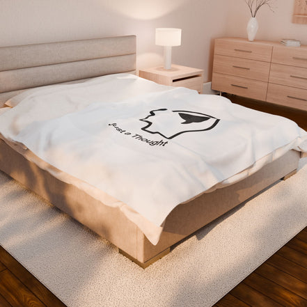 Velveteen Plush Blanket — "Just a Thought" Minimalist Head Icon Cozy Throw