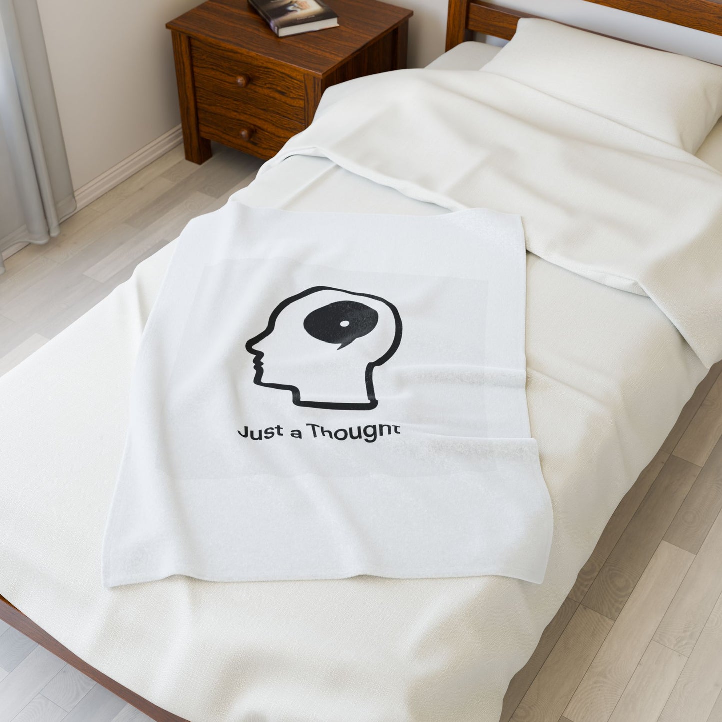 Velveteen Plush Blanket — "Just a Thought" Minimalist Head Icon Cozy Throw