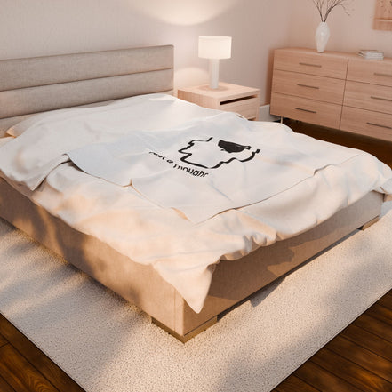 Velveteen Plush Blanket — "Just a Thought" Minimalist Head Icon Cozy Throw